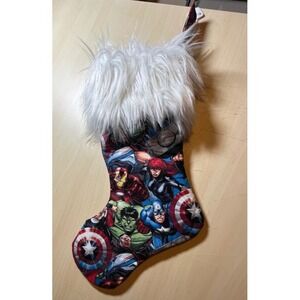 Marvel Avengers Christmas Stocking White Faux Fur Trim  Holiday Decor‎ Hand Made